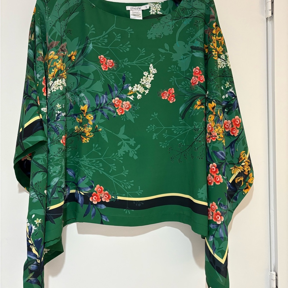 Chico's Green Silky Floral Women's Top